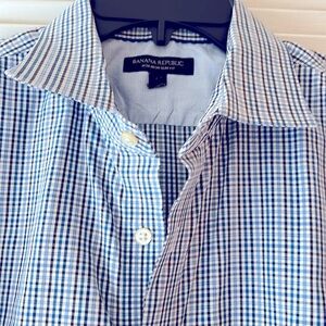 Banana Republic Blue &  Black Plaid Button Down -L Non Iron Slim Fit